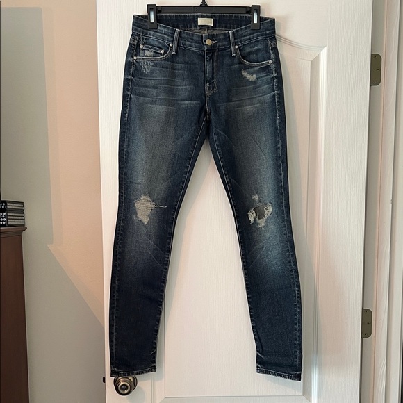 MOTHER Denim - MOTHER Women's Distressed Dark Blue Skinny Jeans